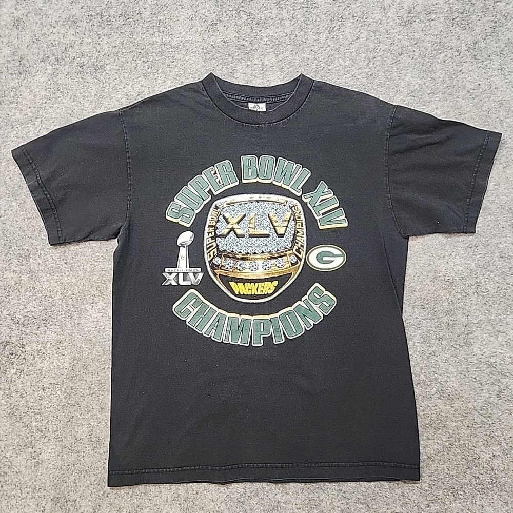 AAA Alstyle NFL Super Bowl XLV Champions Green Bay Packers Black T-shirt Size M